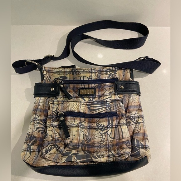 Y2K Roots Floral Blue And Beige Crossbody Bag - Picture 3 of 14